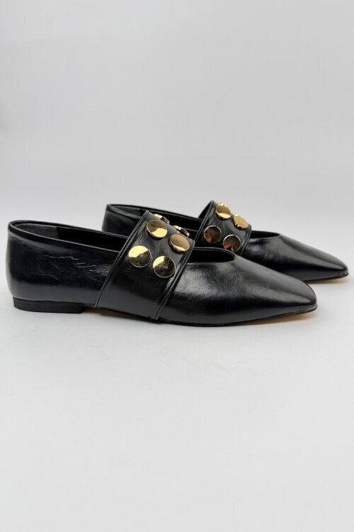 BBT-153 Siyah Lastik Detaylı Gold Troklu Babet - 4