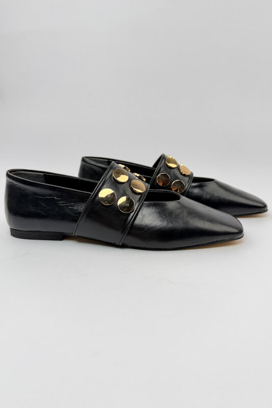 BBT-153 Siyah Lastik Detaylı Gold Troklu Babet - 4