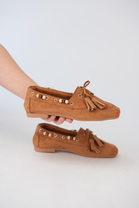 BBT-155 Taba Boncuk ve Püskül Detaylı Bohem Süet Babet - 1