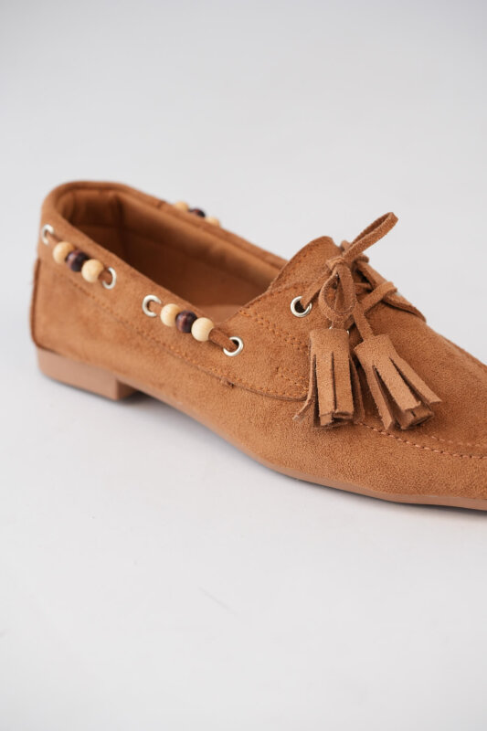 BBT-155 Taba Boncuk ve Püskül Detaylı Bohem Süet Babet - 2