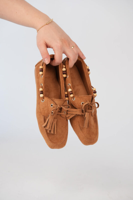 BBT-155 Taba Boncuk ve Püskül Detaylı Bohem Süet Babet - 3