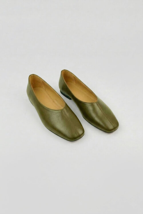 BBT-156 Haki Rugan Düz Dikiş Detaylı Rahat Taban Babet