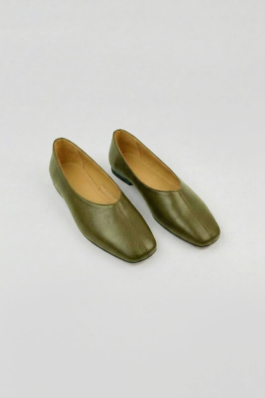 BBT-156 Haki Rugan Düz Dikiş Detaylı Rahat Taban Babet - 1