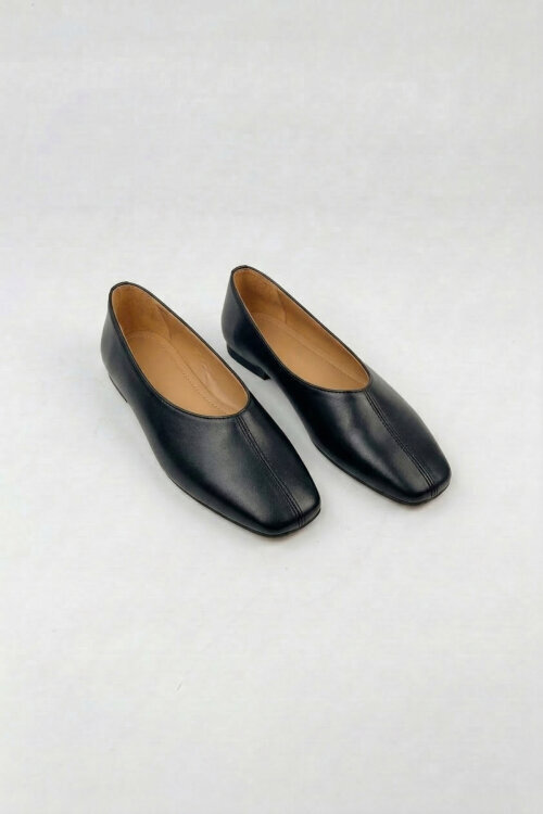 BBT-156 Siyah Rugan Düz Dikiş Detaylı Rahat Taban Babet