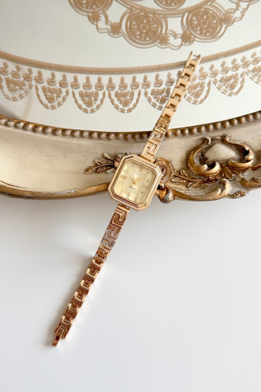 Blossom Gold Kare Taşlı Kadran Meander Çelik Kordon Kadın Kol Saati - 1