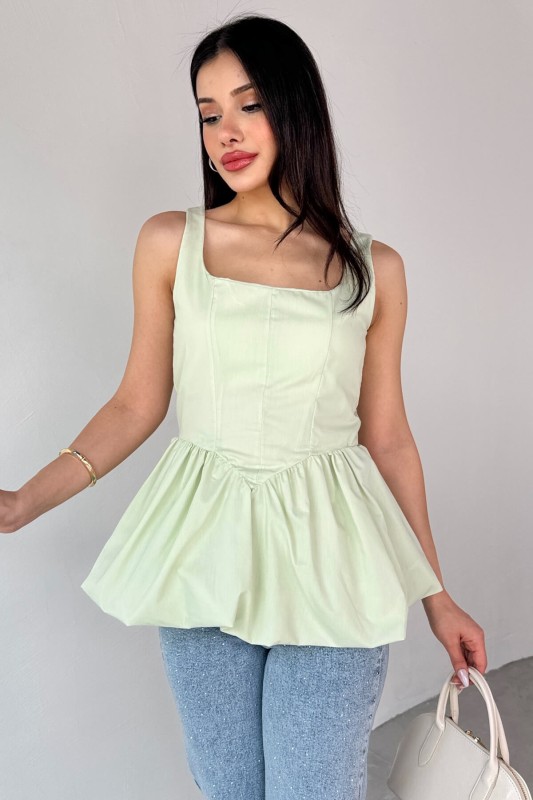 BLZ-06284 Mint Yeşili Askılı Astarlı Balon Bluz - 5