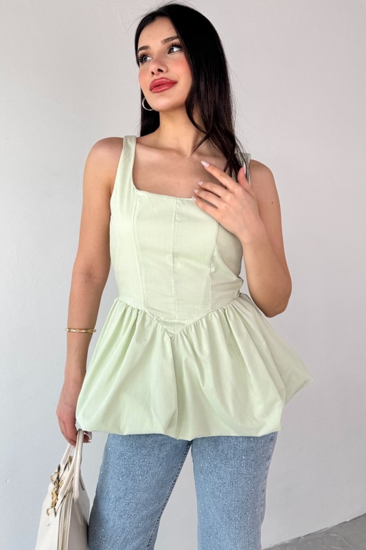 BLZ-06284 Mint Yeşili Askılı Astarlı Balon Bluz - 1