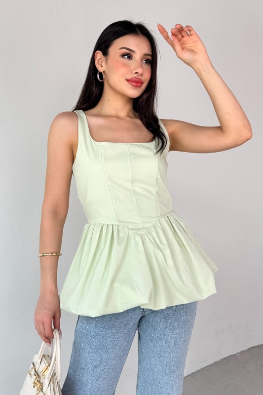 BLZ-06284 Mint Yeşili Askılı Astarlı Balon Bluz - 2