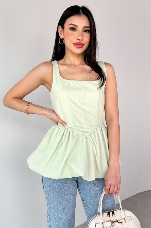 BLZ-06284 Mint Yeşili Askılı Astarlı Balon Bluz - 6