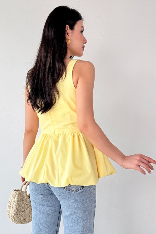 BLZ-06284 Sarı Askılı Astarlı Balon Bluz - 3