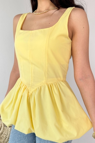 BLZ-06284 Sarı Askılı Astarlı Balon Bluz - 4