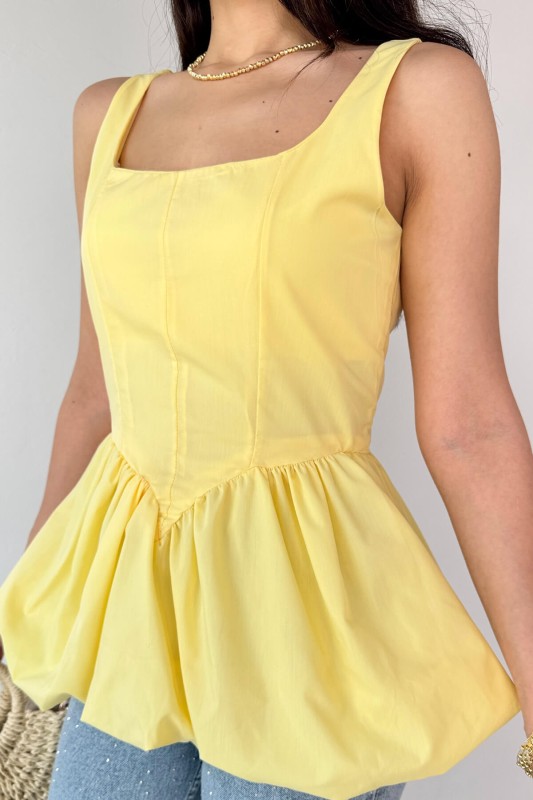 BLZ-06284 Sarı Askılı Astarlı Balon Bluz - 4