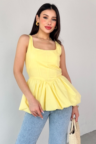 BLZ-06284 Sarı Askılı Astarlı Balon Bluz - Cappmoda