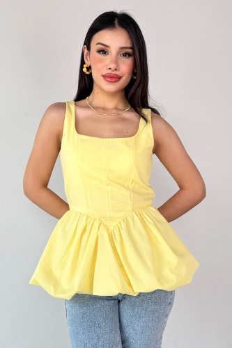 BLZ-06284 Sarı Askılı Astarlı Balon Bluz - 5