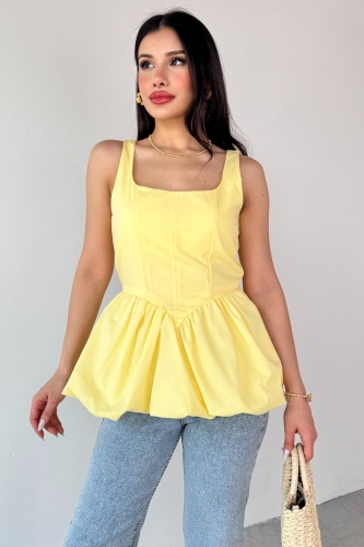BLZ-06284 Sarı Askılı Astarlı Balon Bluz - 2