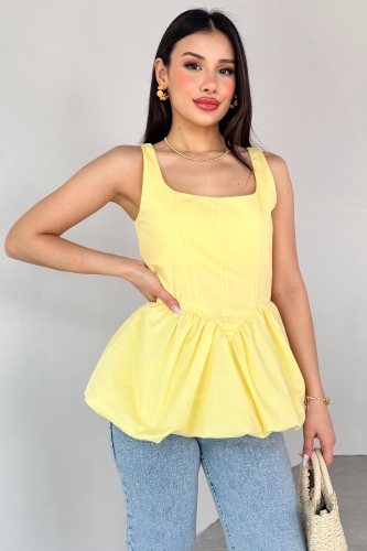 BLZ-06284 Sarı Askılı Astarlı Balon Bluz - 6