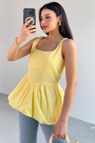 BLZ-06284 Sarı Askılı Astarlı Balon Bluz - 7