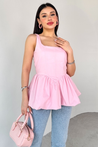 BLZ-06284 Toz Pembe Askılı Astarlı Balon Bluz - Cappmoda