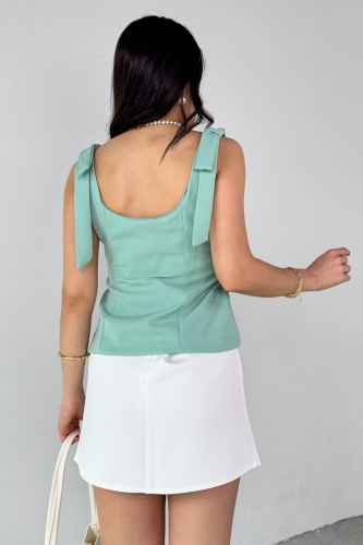 BLZ-06286 Mint Yeşili Havuz Yaka Askılı Bluz - 3