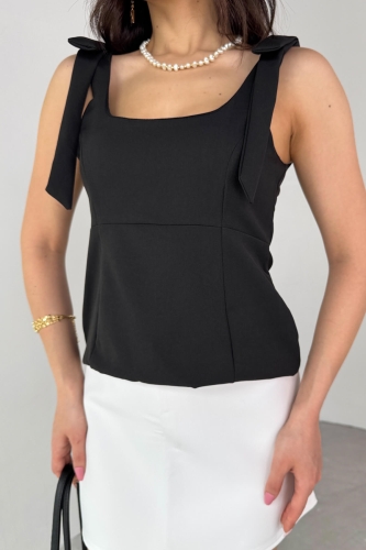 BLZ-06286 Siyah Havuz Yaka Askılı Bluz - 3