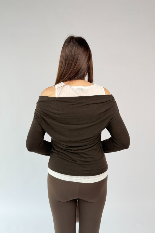 BLZ-06294 Acı Kahve Kendinden Atletli Pamuklu Muadil Bluz - 4