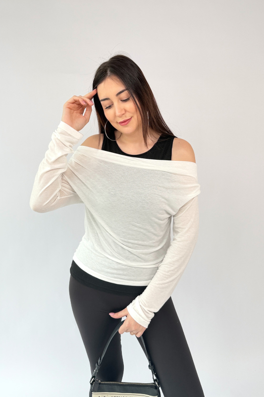 BLZ-06294 Beyaz Kendinden Atletli Pamuklu Muadil Bluz - 2