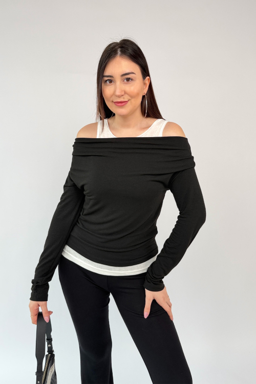 BLZ-06294 Siyah Kendinden Atletli Pamuklu Muadil Bluz (1)