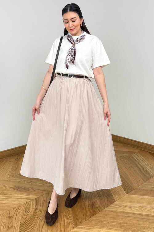 BLZ-6585 Beyaz Fular Detaylı Pamuklu Basic Bluz - 2