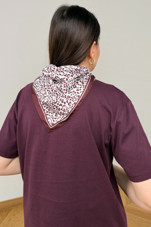 BLZ-6585 Mürdüm Fular Detaylı Pamuklu Basic Bluz - 3