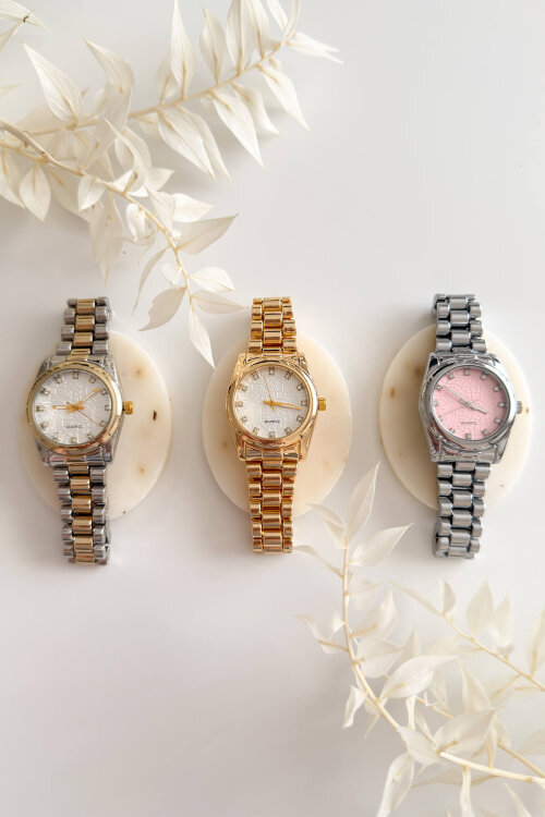 Carol Beyaz Desenli Kadran Gold Kordon Kadın Kol Saati - 2