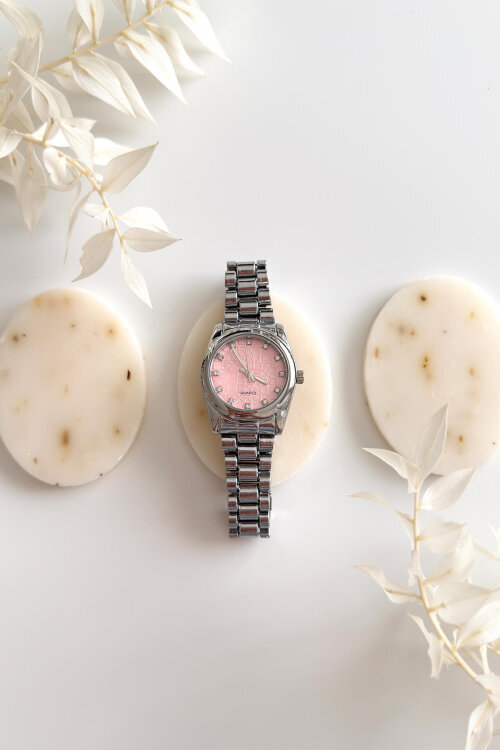 Carol Pembe Desenli Kadran Silver Kordon Kadın Kol Saati