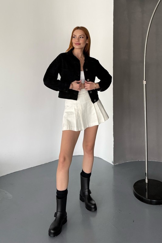 CKT-12434 Siyah Kot Kumaş Cep Detaylı Düğmeli Ceket - 2