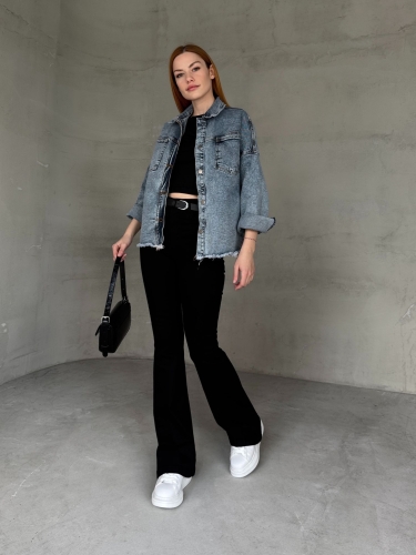 CKT-12439 Mavi İki Cepli Kesik Model Boyfriend Kot Ceket - Cappmoda