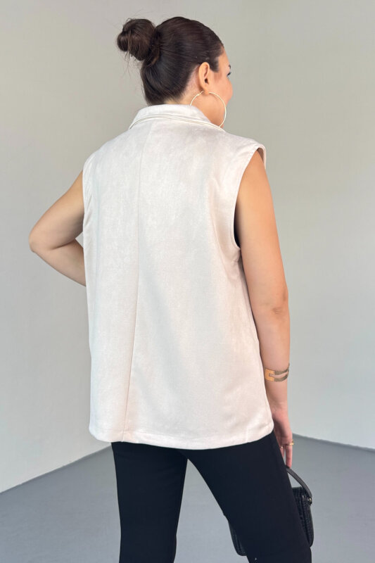 CKT-12454 Krem Nubuk Astarlı Kruvaze Yelek - 4