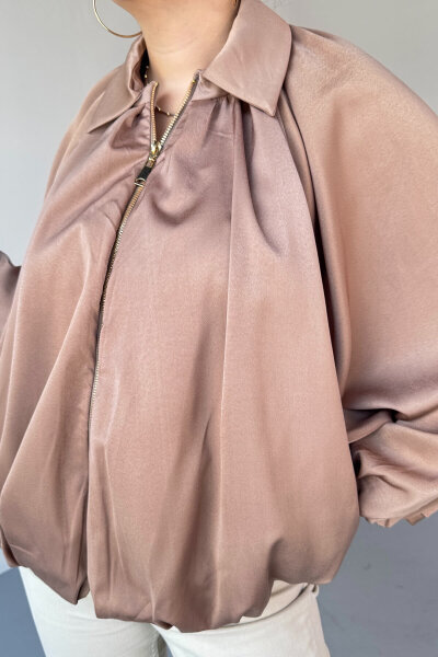 CKT-12455 Vizon Özel Tasarım Saten Bomber Ceket - 3