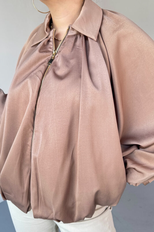 CKT-12455 Vizon Özel Tasarım Saten Bomber Ceket - 3