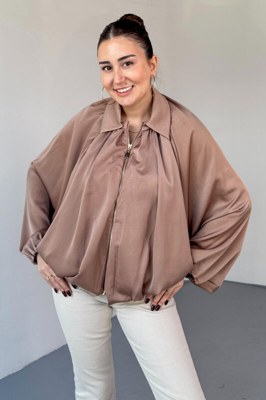 CKT-12455 Vizon Özel Tasarım Saten Bomber Ceket - 4