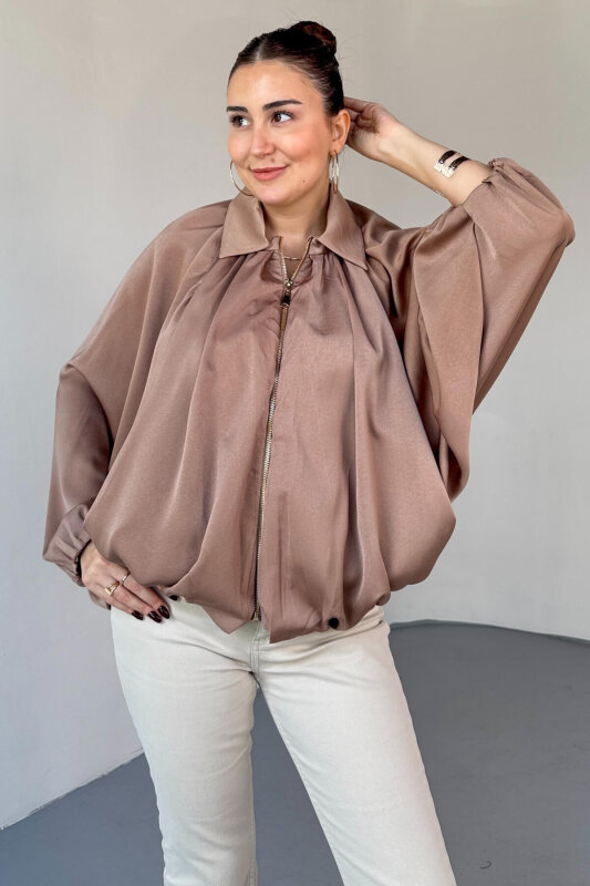 CKT-12455 Vizon Özel Tasarım Saten Bomber Ceket - 1