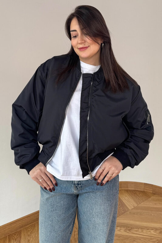 CKT-12470 Siyah Astarlı Urban Bomber Ceket - 1
