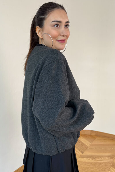 CKT-12474 Füme Fermuarlı Astarlı Kaşe Ceket - 3