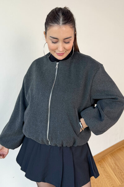 CKT-12474 Füme Fermuarlı Astarlı Kaşe Ceket - 5