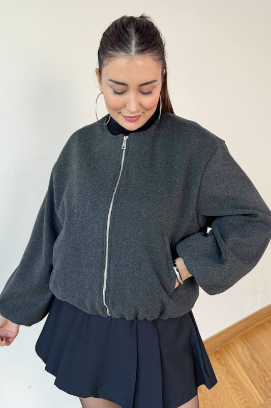 CKT-12474 Füme Fermuarlı Astarlı Kaşe Ceket - 5