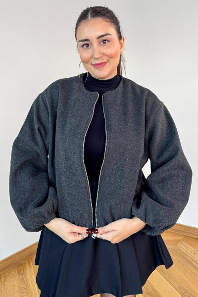 CKT-12474 Füme Fermuarlı Astarlı Kaşe Ceket - 2