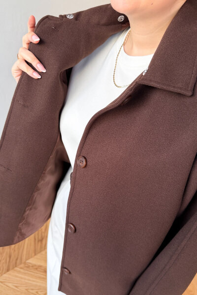 CKT-12478 Acı Kahve Çıkarılabilir Kürklü Premium Kaşe Kaban - 7