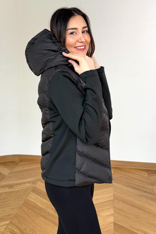 CKT-12484 Siyah Scuba Kollu Kapitone Tasarım Kapüşonlu Mont - 6