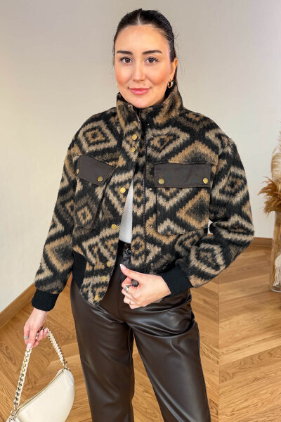 CKT-36908 Vizon Etnik Desenli Garnili Bomber Mont (1)