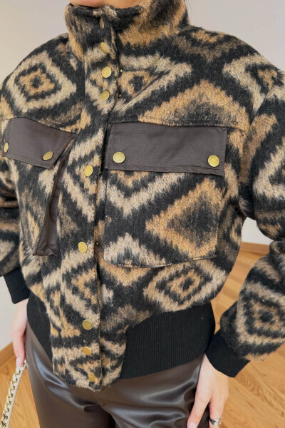 CKT-36908 Vizon Etnik Desenli Garnili Bomber Mont - 3