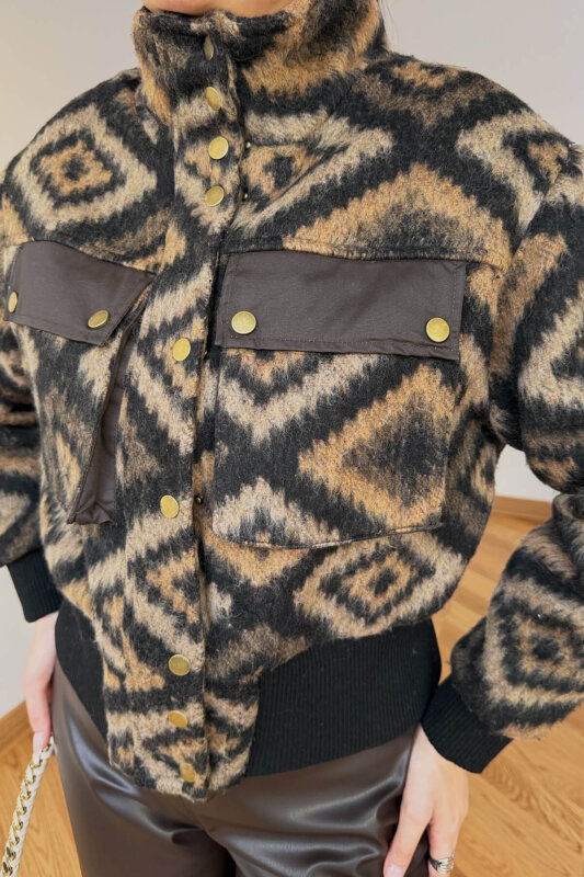 CKT-36908 Vizon Etnik Desenli Garnili Bomber Mont - 3