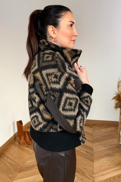 CKT-36908 Vizon Etnik Desenli Garnili Bomber Mont - 6