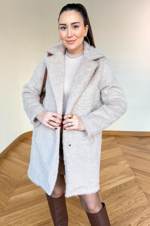 CKT-4061 Bej Yün Dokulu Blazer Yaka Ceket (1)